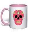 Mug with a colored handle Crimson skull light-pink фото