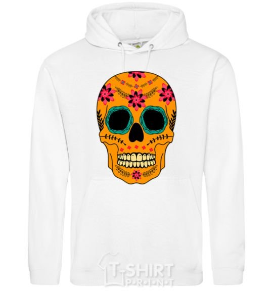 Men`s hoodie Orange skull White фото