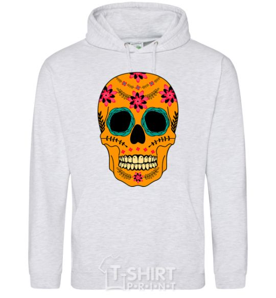 Men`s hoodie Orange skull sport-grey фото