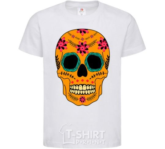 Kids T-shirt Orange skull White фото