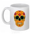 Ceramic mug Orange skull White фото