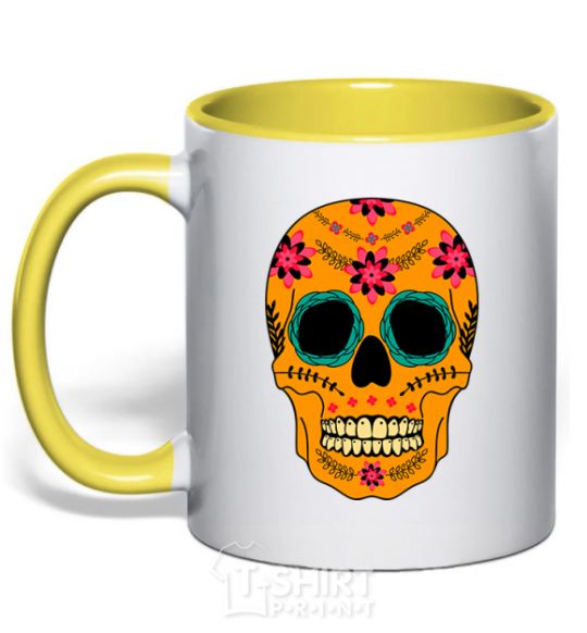 Чашка с цветной ручкой Оранжевый череп Солнечно желтый фото