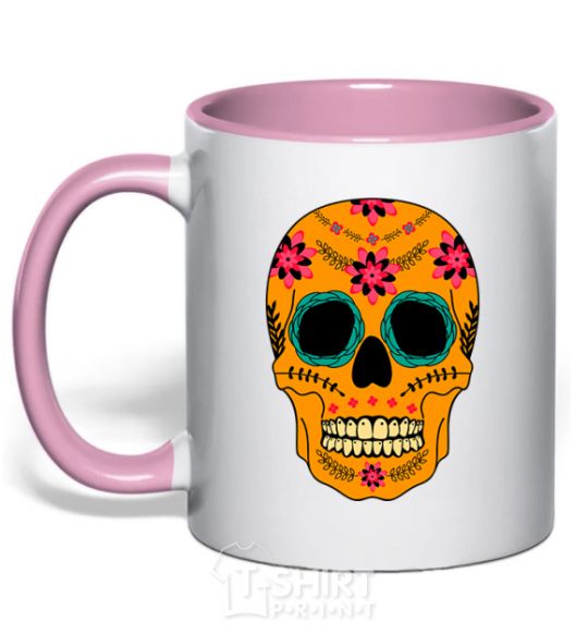 Чашка с цветной ручкой Оранжевый череп Нежно розовый фото