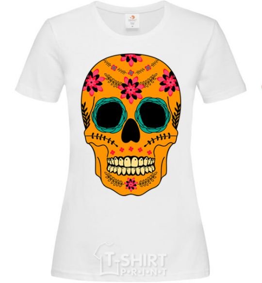 Women's T-shirt Orange skull White фото