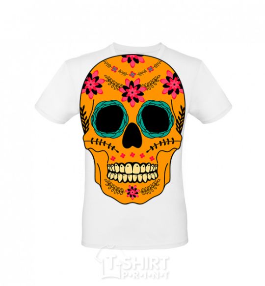 Men's T-Shirt Orange skull White фото