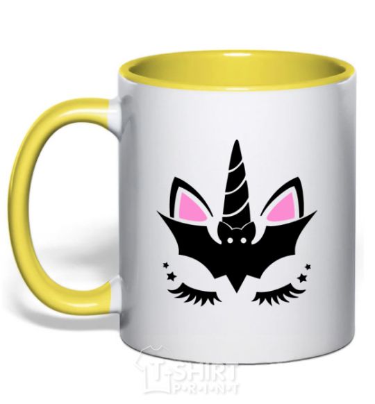 Mug with a colored handle Bat unicorn yellow фото