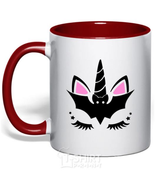 Mug with a colored handle Bat unicorn red фото