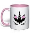 Mug with a colored handle Bat unicorn light-pink фото