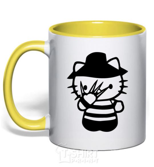 Mug with a colored handle Hello scary yellow фото
