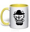 Mug with a colored handle Hello scary yellow фото