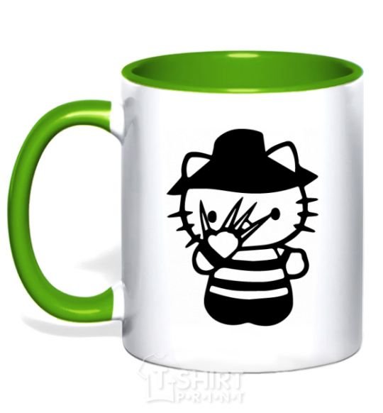 Mug with a colored handle Hello scary kelly-green фото