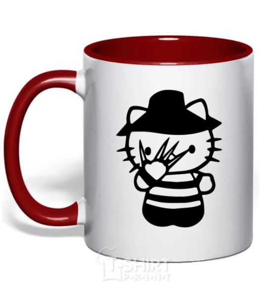 Mug with a colored handle Hello scary red фото