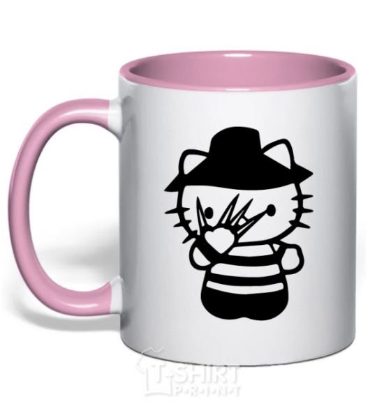 Mug with a colored handle Hello scary light-pink фото