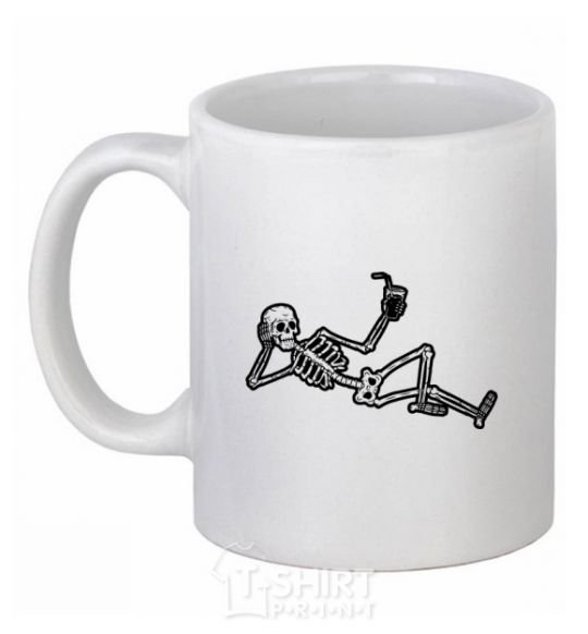 Ceramic mug Skeleton chilling White фото