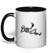 Mug with a colored handle Skeleton chilling black фото