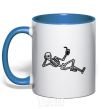 Mug with a colored handle Skeleton chilling royal-blue фото