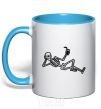 Mug with a colored handle Skeleton chilling sky-blue фото