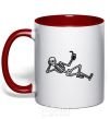 Mug with a colored handle Skeleton chilling red фото