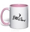 Mug with a colored handle Skeleton chilling light-pink фото