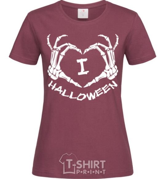 Women's T-shirt I love helloween burgundy фото