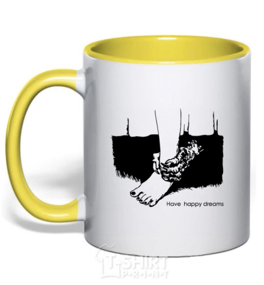 Mug with a colored handle Have happy dreams yellow фото
