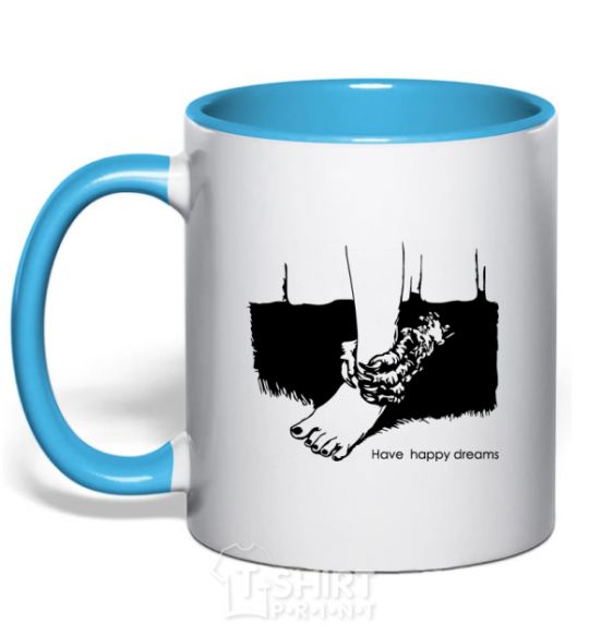 Mug with a colored handle Have happy dreams sky-blue фото