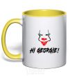 Mug with a colored handle Hi, Georgie! yellow фото