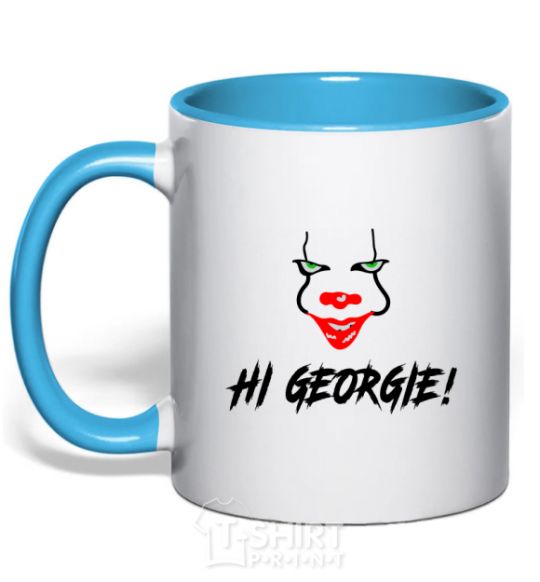 Mug with a colored handle Hi, Georgie! sky-blue фото