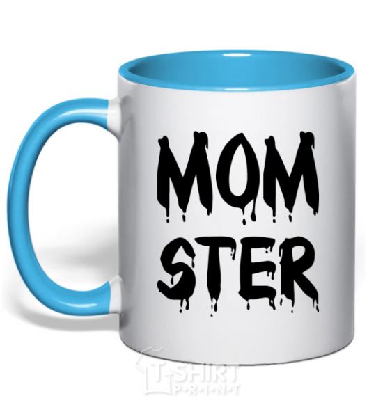 Mug with a colored handle Momster sky-blue фото