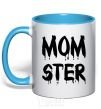 Mug with a colored handle Momster sky-blue фото