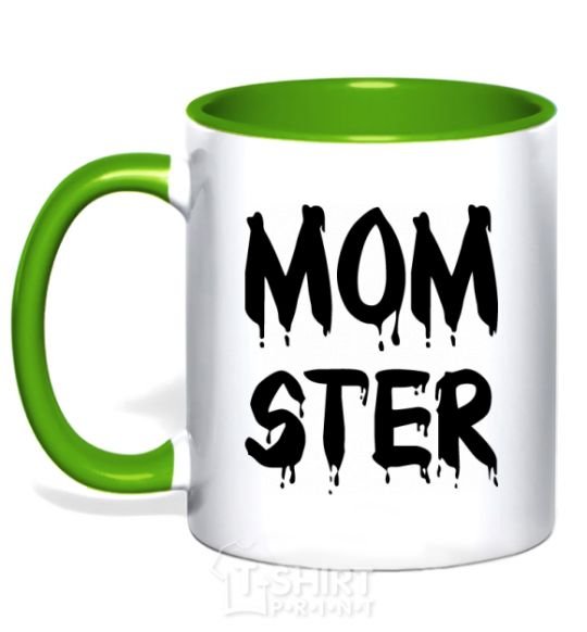 Mug with a colored handle Momster kelly-green фото