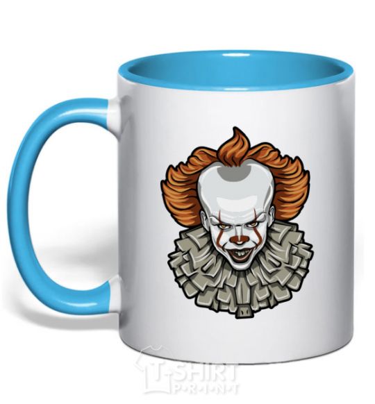 Mug with a colored handle It's clown sky-blue фото