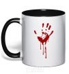 Mug with a colored handle Bloody palm black фото