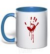 Mug with a colored handle Bloody palm royal-blue фото