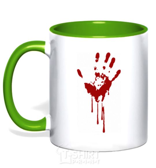 Mug with a colored handle Bloody palm kelly-green фото