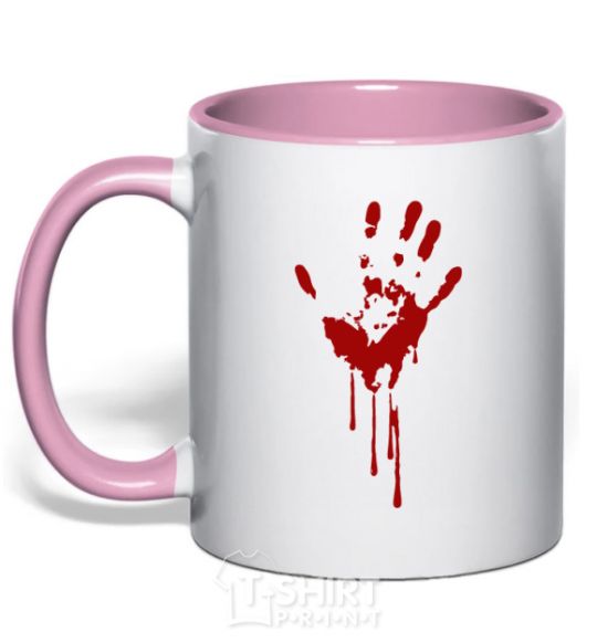 Mug with a colored handle Bloody palm light-pink фото
