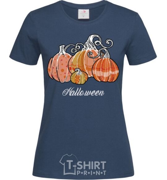 Women's T-shirt Four pumpkins navy-blue фото