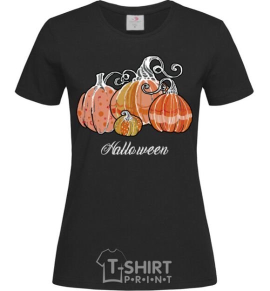 Women's T-shirt Four pumpkins black фото