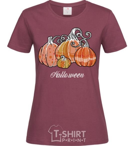 Women's T-shirt Four pumpkins burgundy фото