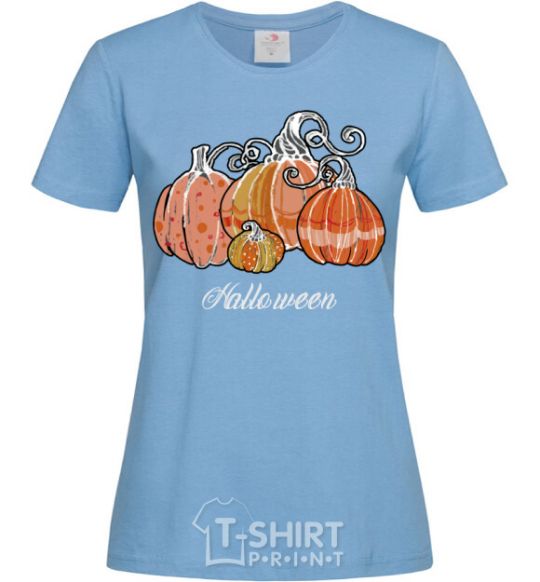 Women's T-shirt Four pumpkins sky-blue фото