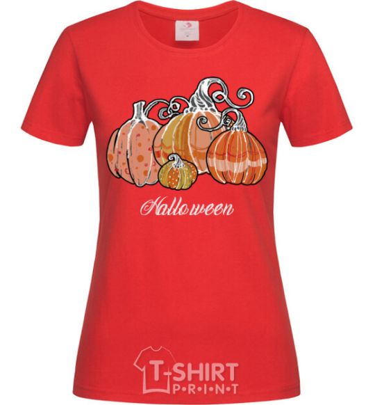 Women's T-shirt Four pumpkins red фото