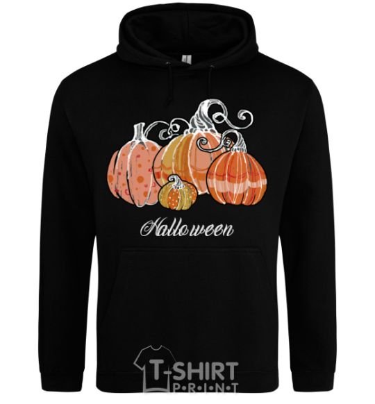 Men`s hoodie Four pumpkins black фото