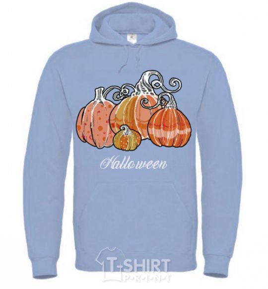 Men`s hoodie Four pumpkins sky-blue фото