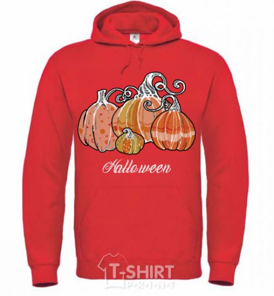 Men`s hoodie Four pumpkins bright-red фото