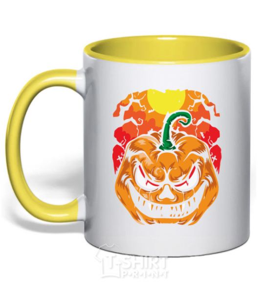 Mug with a colored handle A lousy pumpkin yellow фото