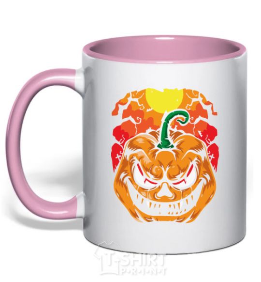 Mug with a colored handle A lousy pumpkin light-pink фото