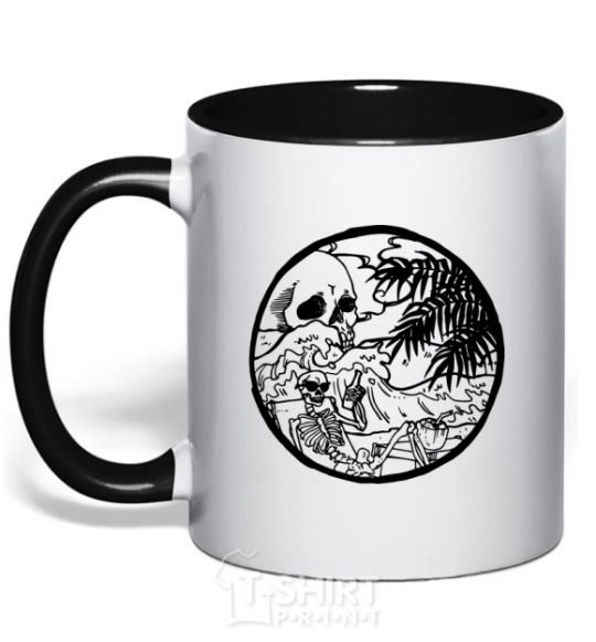 Mug with a colored handle Skeleton beachcomber black фото