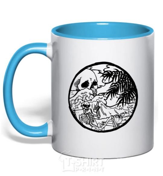 Mug with a colored handle Skeleton beachcomber sky-blue фото
