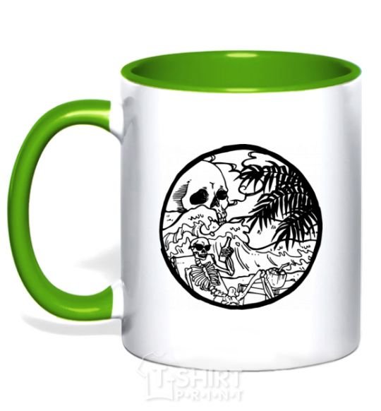 Mug with a colored handle Skeleton beachcomber kelly-green фото
