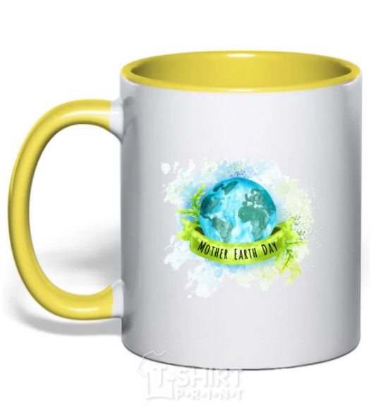Mug with a colored handle Mother Earth day yellow фото